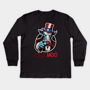 I Want Moo - Patriotic American Pride Cow Kids Long Sleeve T-Shirt